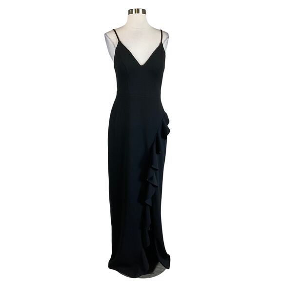 XSCAPE Women's Formal Dress Size 6 Black Sleeveless Ruffled Thigh Slit Gown - Picture 1 of 13